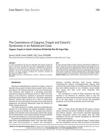 The Coexistence of Capgras, Fregoli and Cotard's Syndromes in an ...