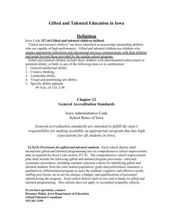 Quick Guide for Iowa Code Concerning Gifted Students - Aea 267