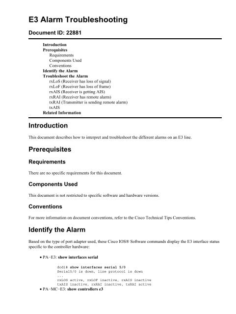 Cisco - E3 Alarm Troubleshooting