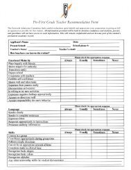 Pre-First Grade Teacher Recommendation Form