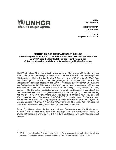 RICHTLINIEN ZUM INTERNATIONALEN SCHUTZ ... - unhcr