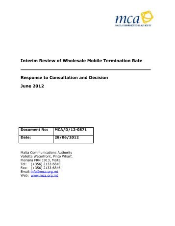 Interim Review of Wholesale Mobile Termination Rate Response to ...