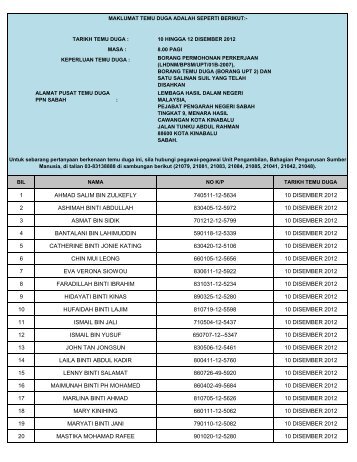 tarikh temu duga - Lembaga Hasil Dalam Negeri