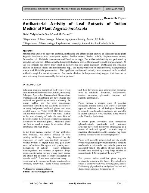 Antibacterial Activity of Leaf Extracts of Indian Medicinal Plant ...