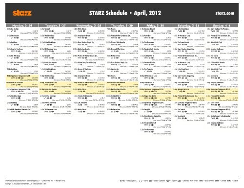 STARZ Schedule - April, 2012