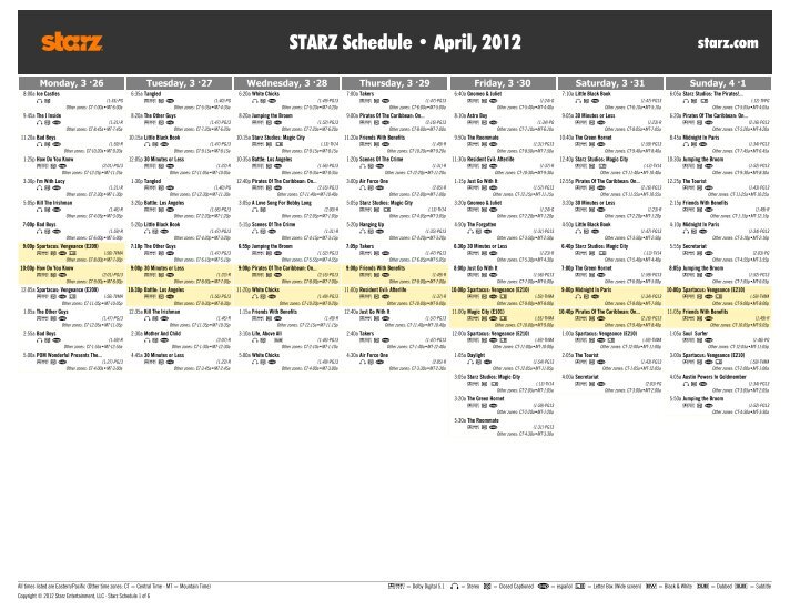 Starz Schedule April 2025