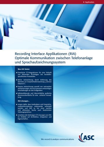 Recording Interface Applikationen (RIA) Optimale ... - ASC telecom