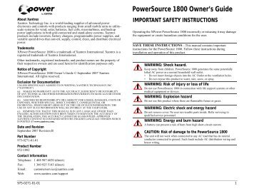 PowerSource 1800 Owner's Guide - Xantrex