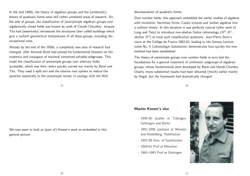Martin Kneser's work on quadratic forms and algebraic groups.