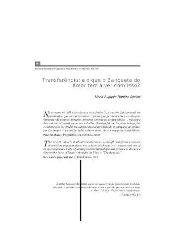 TransferÃªncia: e o que o Banquete do amor tem a ... - Editora Escuta