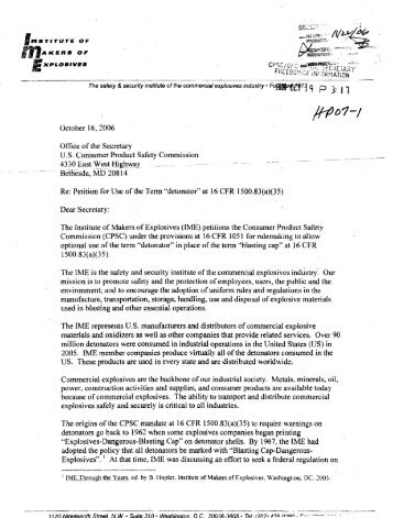 Petition HP07-1, for Use of the Term “Detonator” at 16 C.F.R. - CPSC