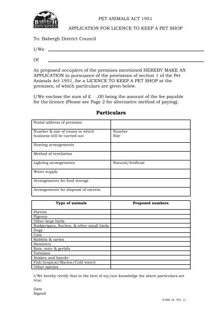 Downloadable Pet Shop Application Form (PDF, 73kb)