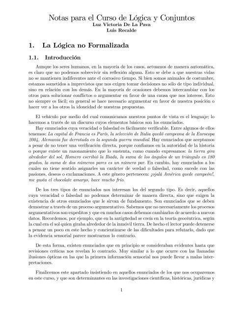 Notas para el Curso de LÃ³gica y Conjuntos - Universidad del Cauca