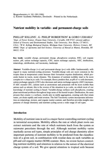 Nutrient Mobility In Variable And Permanent Charge Soils