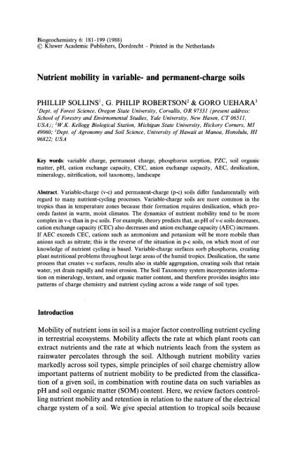 Nutrient mobility in variable- and permanent-charge soils