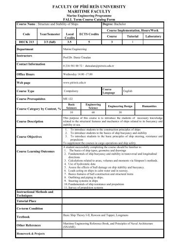 Structure and Stability of Ships - Piri Reis Ãniversitesi