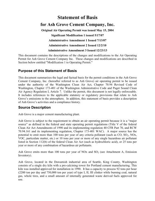 Statement of Basis - Puget Sound Clean Air Agency