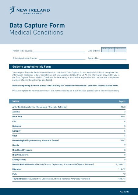 Data Capture Form Medical Conditions - New Ireland Assurance