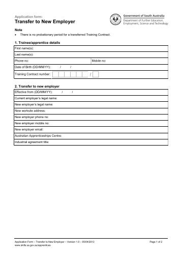 Transfer to new employer application form (PDF) - SA.Gov.au