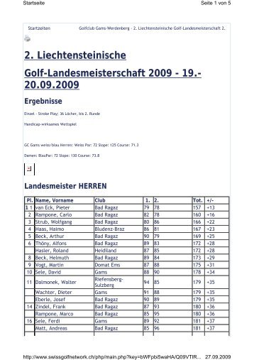 Ergebinsliste der 2. Landesmeisterschaften - Golf-verband.li