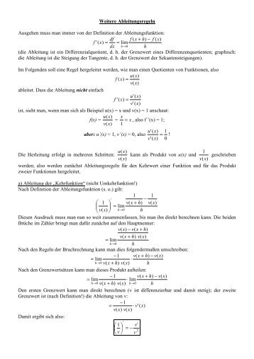 Produkt-, Quotienten- und Kettenregel - Feuerbachers-matheseite.de