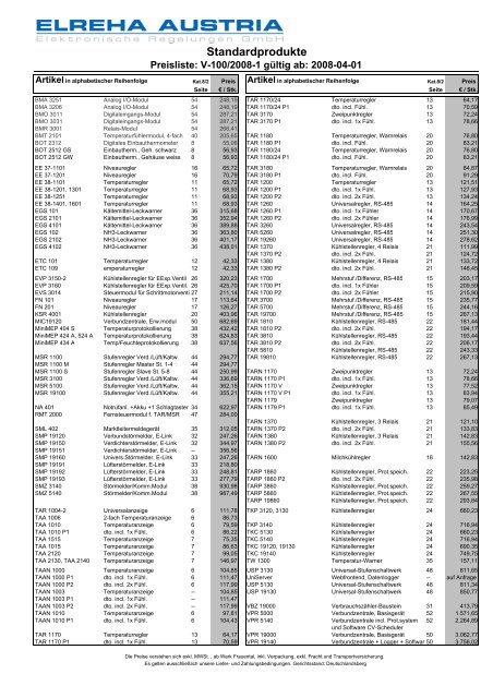 V-100 2008-1 Bruttopreisliste Elreha Regler - FRIGOPOL