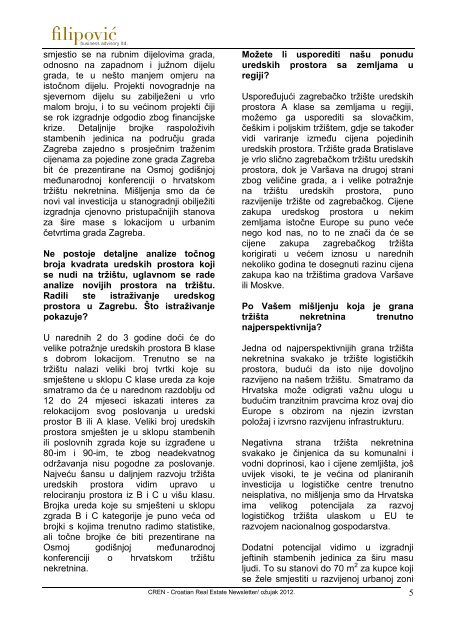 Croatian Real Estate Newsletter - Filipović poslovno savjetovanje doo