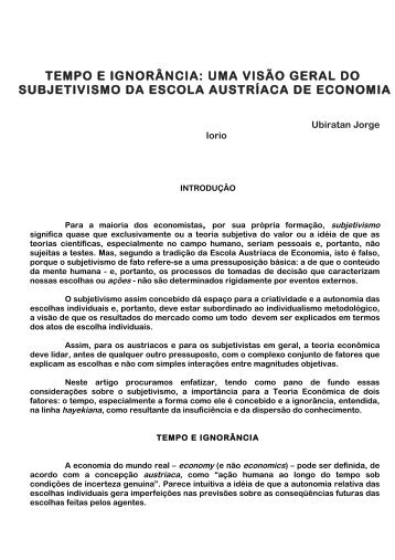 Uma VisÃ£o Geral do Subjetivismo da Escola ... - Ubiratan Iorio