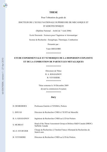 ETUDE EXPERIMENTALE ET NUMERIQUE DE LA DISPERSION ...