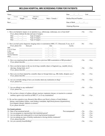 V2 MRI Pt screening form KT 9-9-09 - McLean Hospital