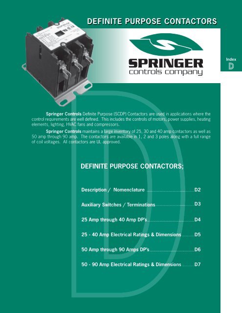Catalog 2008 Sec D Definite Purpose Contactors - Springer Controls