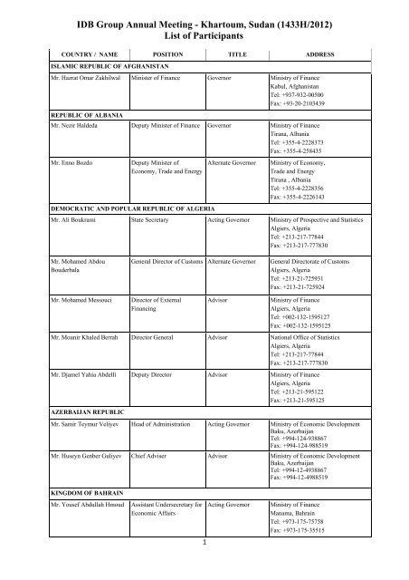 List of Participants - Islamic Development Bank