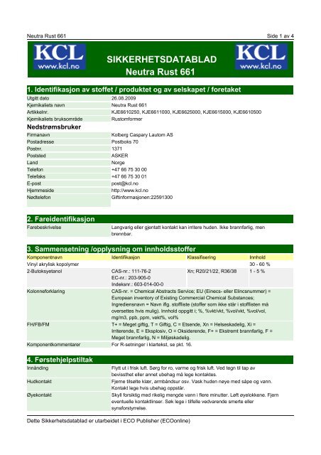 SIKKERHETSDATABLAD Neutra Rust 661 - Kolberg Caspary ...