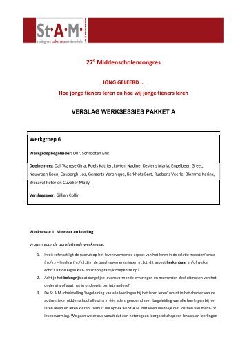 27 e StAM-congres/ Verslag werkgroep 6 - St.AM-Vlaanderen