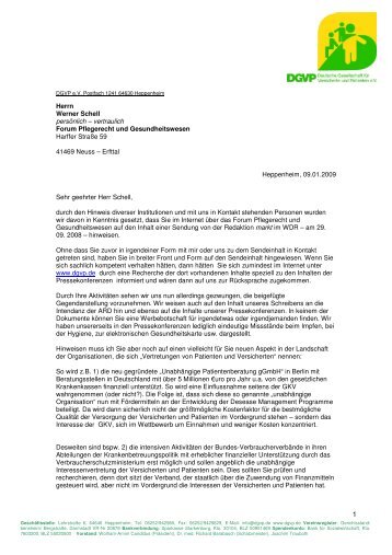 Brief der DGVP an Werner Schell Ã¢Â€Â“ Forum Pflegerecht und ...