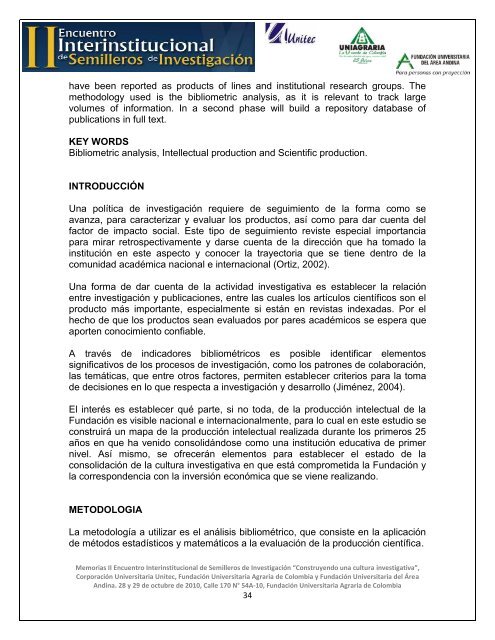 II Encuentro Semilleros - UNIAGRARIA - FundaciÃ³n Universitaria del ...
