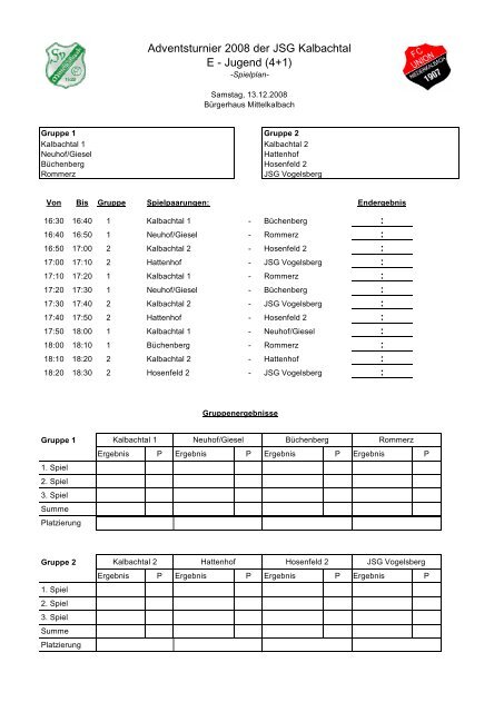 Adventsturnier 2008 der JSG Kalbachtal E - Jugend (4+1)