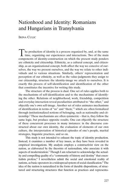 Nation-Building and Contested Identities: Romanian & Hungarian ...