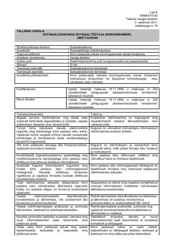 Sotsiaalosakonna sotsiaaltöötaja (riskihindamine) ametijuhend