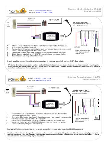 29-686 Subaru Impreza 09 XV Steering control ... - www.incartec.co.u