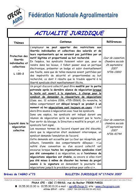 ACTUALITE JURIDIQUE - SNEC CFE-CGC