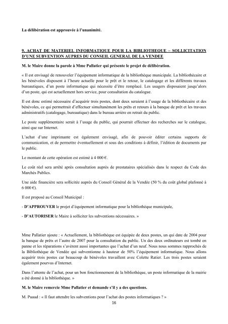 Conseil Municipal du jeudi 22 septembre 2011 - Dompierre-sur-Yon