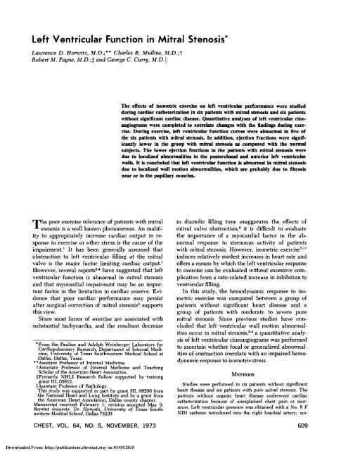 Left Ventricular Function in Mitral Stenosis*