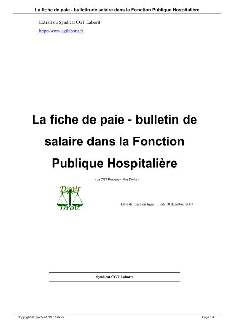 La fiche de paie - bulletin de salaire dans la Fonction Publique ...