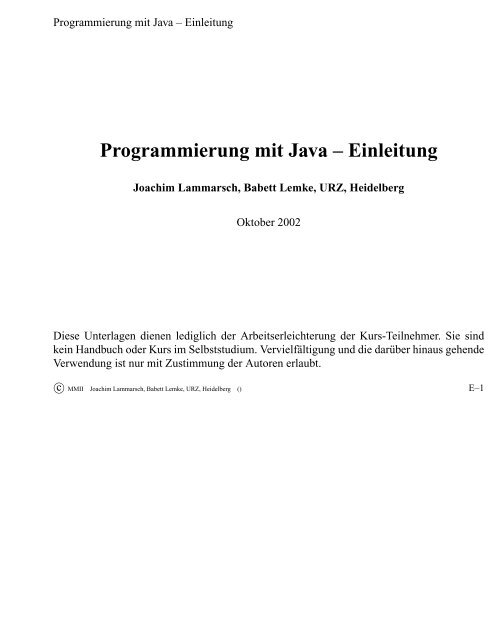 Programmierung mit Java â Einleitung - Urz