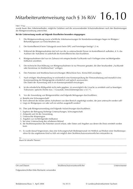 Mitarbeiterunterweisung nach Â§ 36 RÃ¶V 16.10