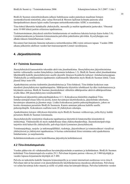 Toimintakertomus 2006 (pdf) - BirdLife Suomi