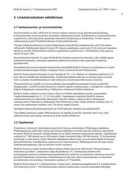 Toimintakertomus 2006 (pdf) - BirdLife Suomi