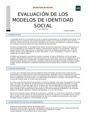 EVALUACIÃN DE LOS MODELOS DE IDENTIDAD SOCIAL - UNED