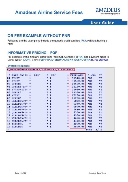 Amadeus Airline Service Fees (OB Fee)